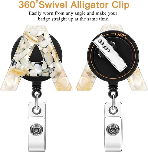 Miniatura 3 de Soleebee Paquete de 1 carrete retráctil para insignias, soporte retráctil de 24 pulgadas con clip de cocodrilo giratorio de 360, clip de