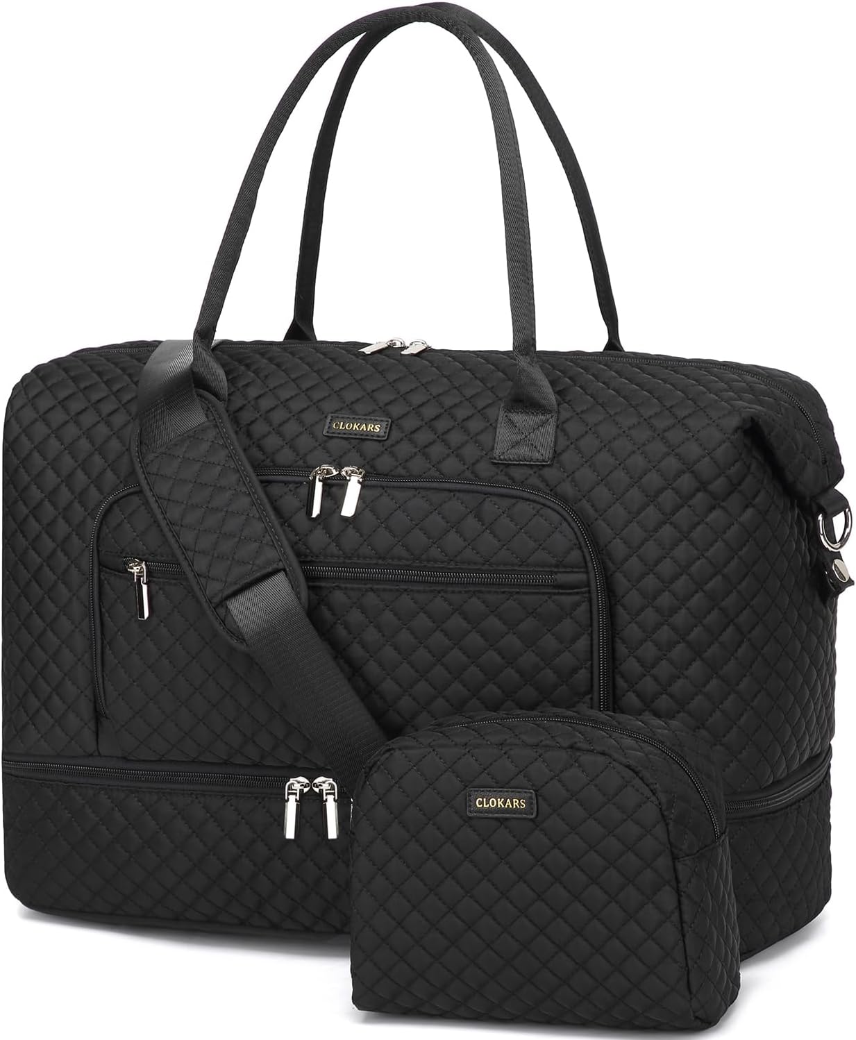 Duffle Bag for Women Travel, Large Carry on Bags Weekender Overnight Tote Bag with Shoe Compartment for Airplanes Gym Hospital, Gifts for Women, Black