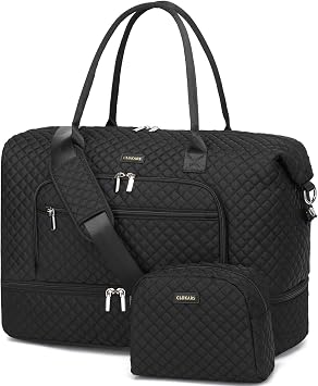 Duffle Bag for Women Travel, Large Carry on Bags Weekender Overnight Tote Bag with Shoe Compartment for Airplanes Gym Hospital, Gifts for Women, Black