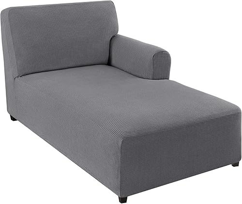 Miniatura 17 de FantasDecor Funda Elástica para Chaise Lounge Funda de Silla de Celosía con Reposabrazos para Sala de Estar Dormitorio Doble Brazo Tela Jacquard Gris