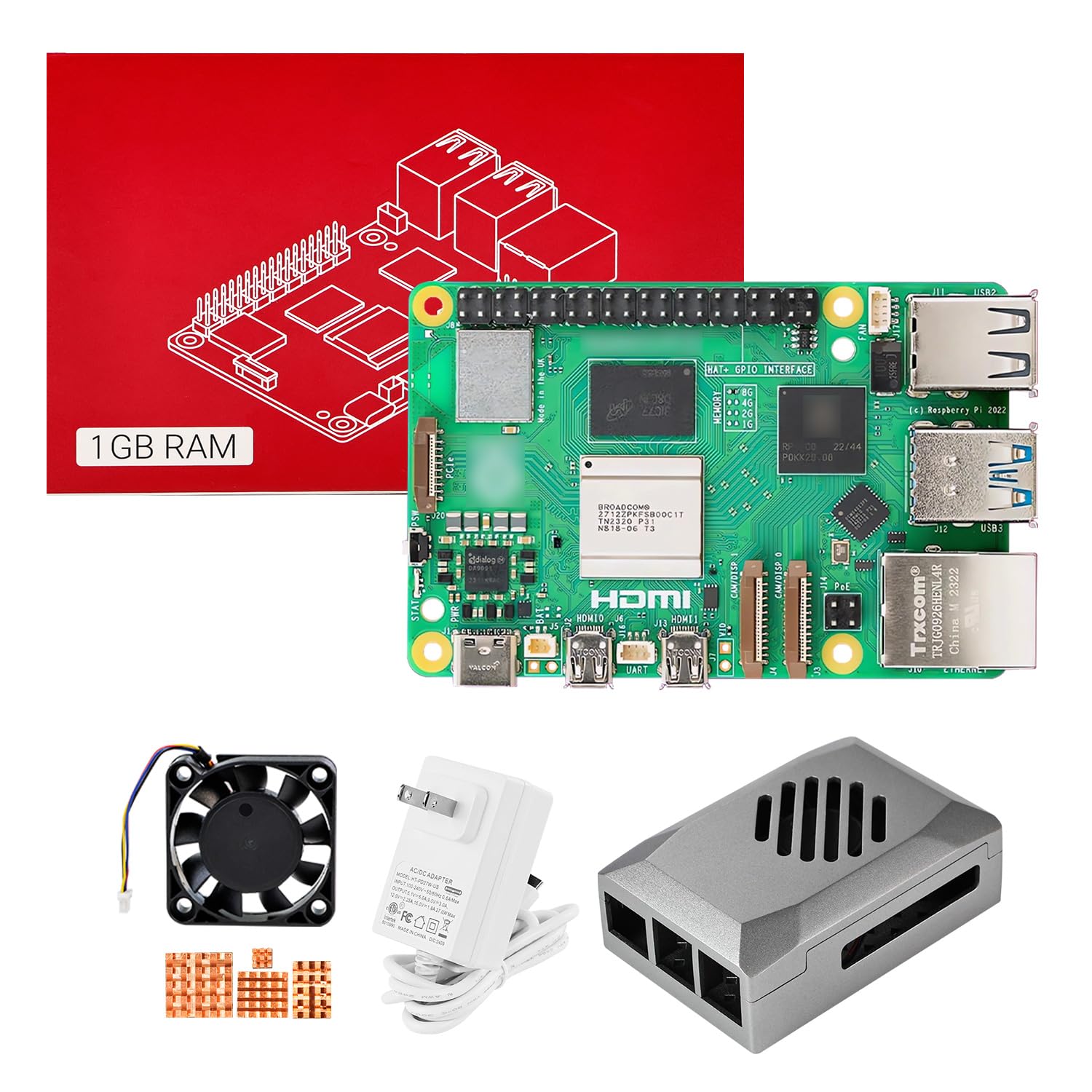 Yahboom Pi 5 1GB Kit with 27W 5.1V5A USB-C Power Supply,Pi5 1GB Board,64GB ABS Case