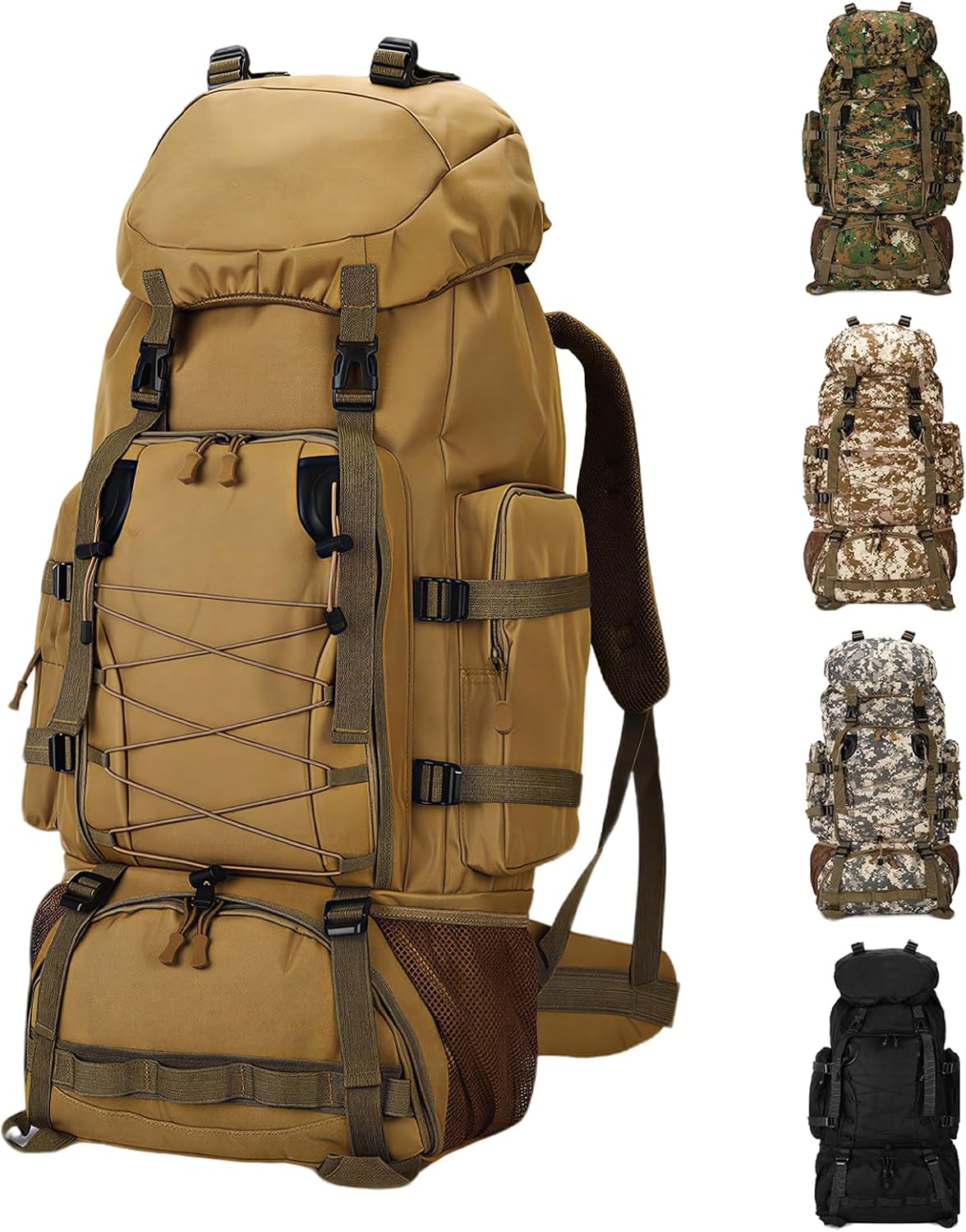 90L Camping Hiking Backpack,Molle Military Tactical Rucksack Backpack,Waterproof Lightweight Hiking Backpack (Khaki, 90L)