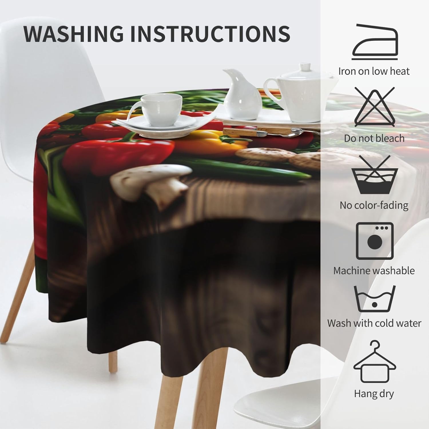 Variety Fresh Vegetables Fruits Print Wrinkle Free Dining Table Cover for Birthday Party Farmhouse Tablecloths Up to 60 x 60 Inches