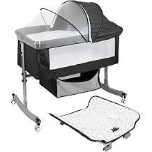 Baby Bedside Crib Baby Crib with with Wheels, Storage, Mosquito Net and Matress Included, Height Adjustable Baby Bassinet Black New