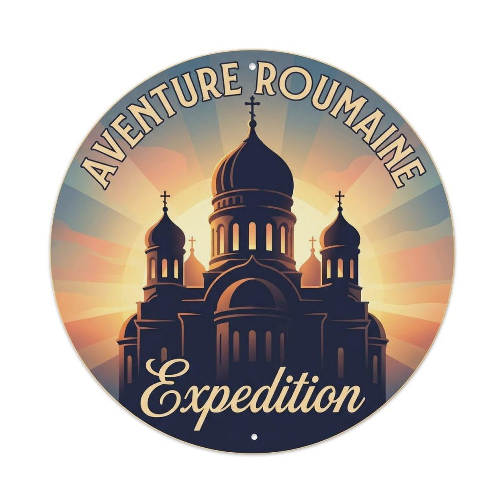 Romania Landmark Cathedral Expedition City Europe Classic Metal Tin Sign Plaque Wall Decor for Cafe, Man Cave, Club Bar, Office, Home Garden Round Metal Poster 8x8Inch