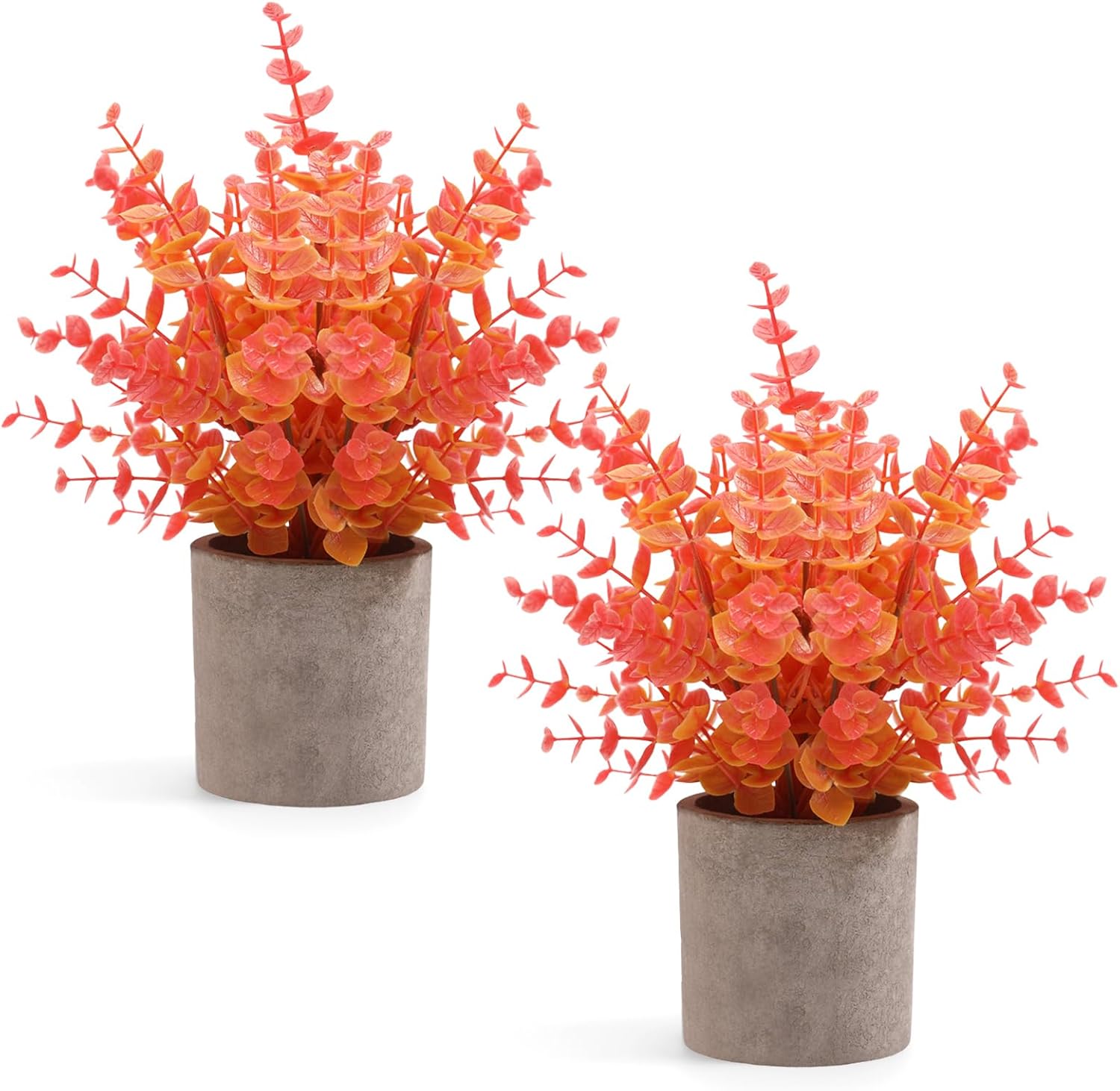 2 Pack Fall Small Fake Plants Eucalyptus Potted Artificial Plants Fall Decorations for Home Shelf Office Bathroom Desk Farmhouse Room Coffee Table Decor Fall Decor (Fall Orange) 2 Orange