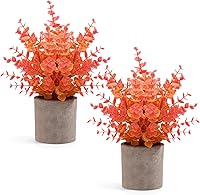 Vista 12 de Paquete de 2 Plantas Falsas de Eucalipto Negro Pequeñas Plantas Falsas en Maceta Plantas Artificiales para Decoraciones de Halloween Estante