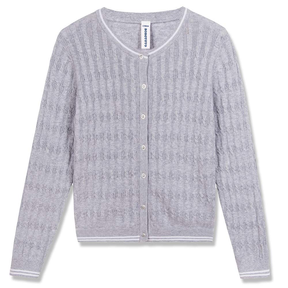 BOBOYOYO Girls Cardigan 100% Cotton Kids School Uniform Sweater Cable Knit