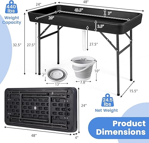 Vista 29 de Giantex, mesa de plástico plegable para hielo, de fiesta, 4 pies, con faldón blanco