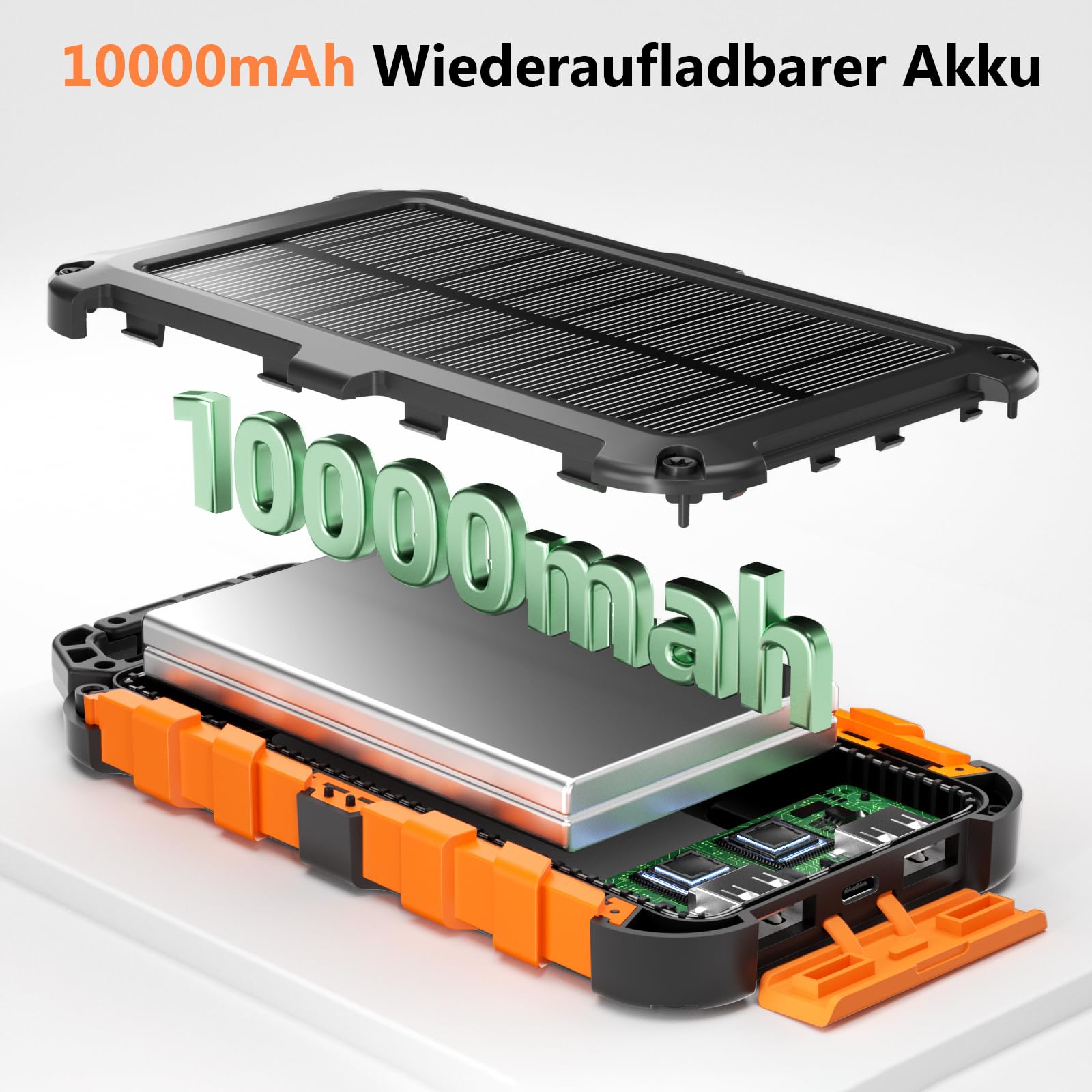 Solar Powerbank 10000mAh, PD22.5W Tragbare Solar Ladegerät USB C Externer Akku Outdoor Wasserdichtes mit LED-Licht und 3 Ausgängen für Smartphones Tablets Camping