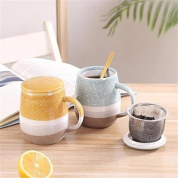 Ceramic Tea Cup with Loose Leaf Infuser, Tea Infuser Mug with Lid, 450ml, Gradient Tea Cup-Blue-450ml