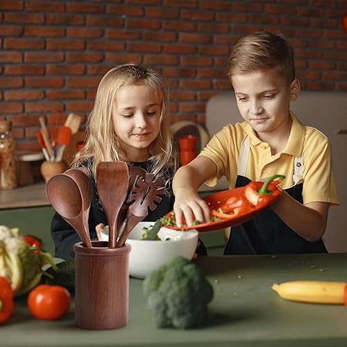 Miniatura 4 de GinSent Cucharas de madera para cocinar, cucharas de madera de agarre cómodo de 14 pulgadas, utensilios de cocina de madera para agitar, raspar,