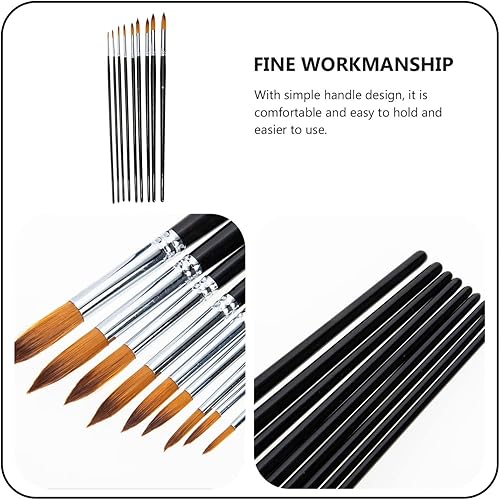 Miniatura 5 de EXCEART Juego de 9 pinceles de acuarela redondos planos en ángulo para niños y niñas, adultos, mango negro
