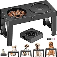 XiaZPet Adjustable Elevated Dog Bowls for Large Breeds - 5 Heights Up to 14in Raised Stand, Slow Feeder for Senior Dogs