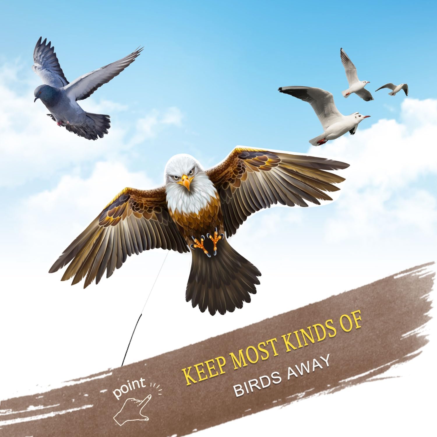 Bird Hawk Flying Kite with Pole Crop Farm Protector Bird Scare Kites with 13Ft Pole - Eagle Kite
