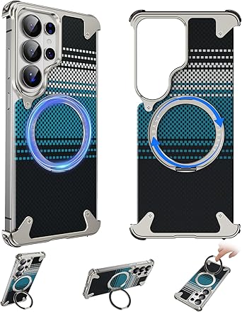 Case for Samsung Galaxy S26 Ultra with Magsafe Stand Magnetic Ring,Frameless Kevlar Aramid Fiber Anti-Scratch Shockproof Protective Phone Cases for S 26 Ultra Bezelless CoverNatural Titanium