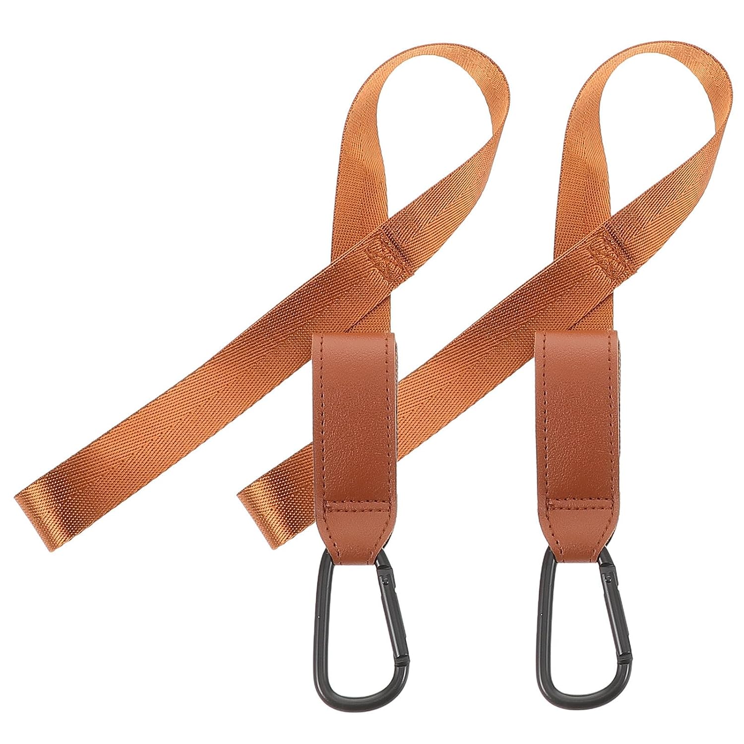 COLLBATH 2pcs Universal Stroller Hooks with Replaceable Strap Buckles, Sturdy Pu Leather and Polyester Clips for Diaper Bags and Strollers, Portable Outdoor Travel Accessory