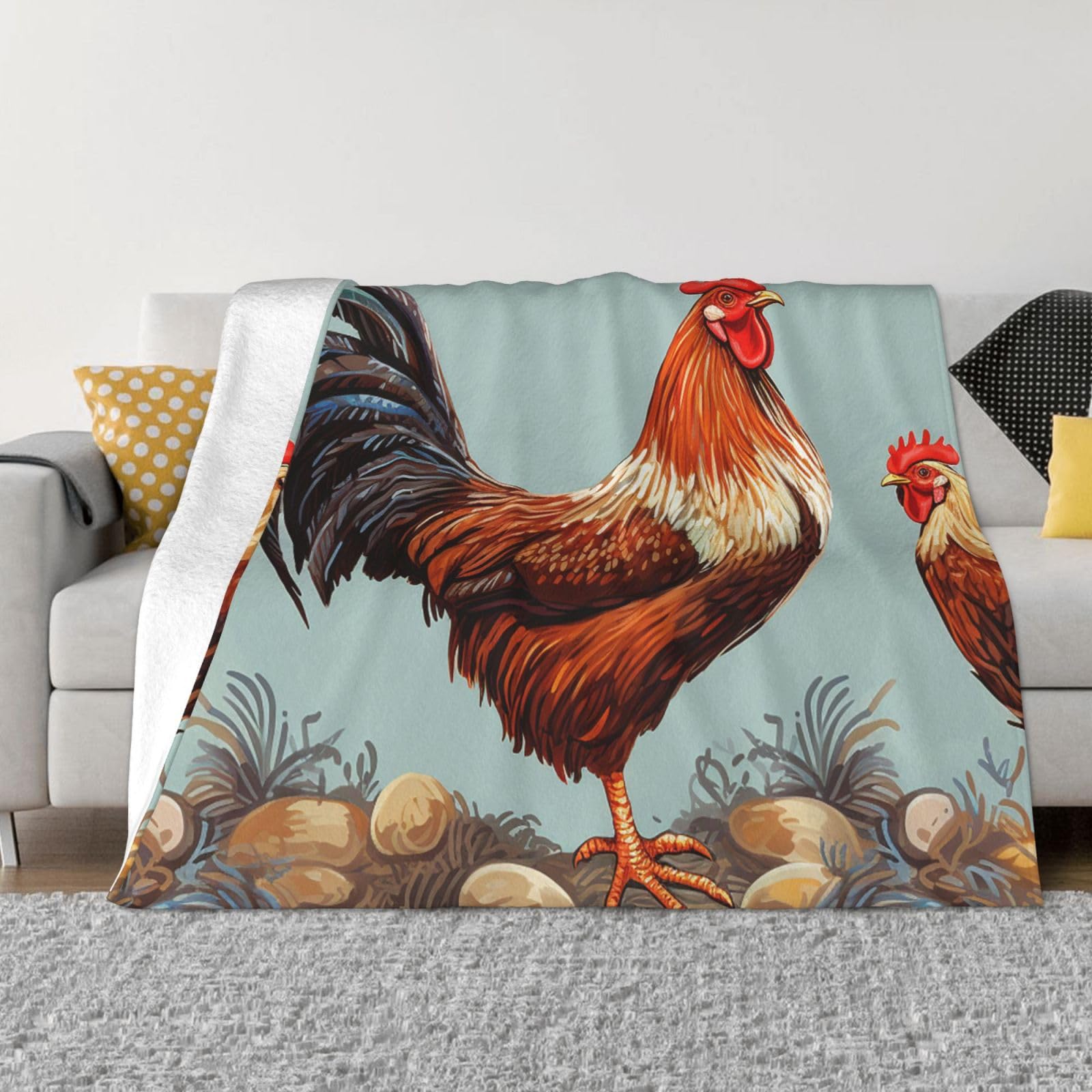 Fodpand Black Chicken Print Flannel Blanket 50"X40" - Ultra-Soft Lightweight Throw Blanket For Bed, Sofa, And Couch - Luxury Air Conditioning Blankets - Cozy Warm Blankets For All Seasons