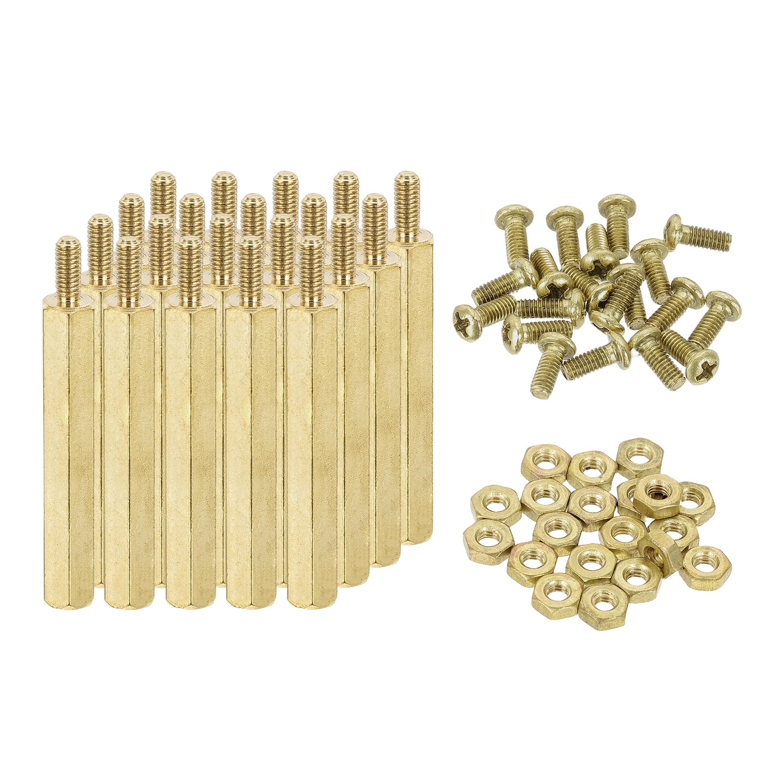 sourcing map M2.5 Male Brass Hex Spacer Standoffs Screws Nuts, 20 Set Hex Column Screw Nut Assortment Kit M2.5 * 27+6 Threaded Standoff for Raspberry Pi PCB Motherboard DIY โ image 1