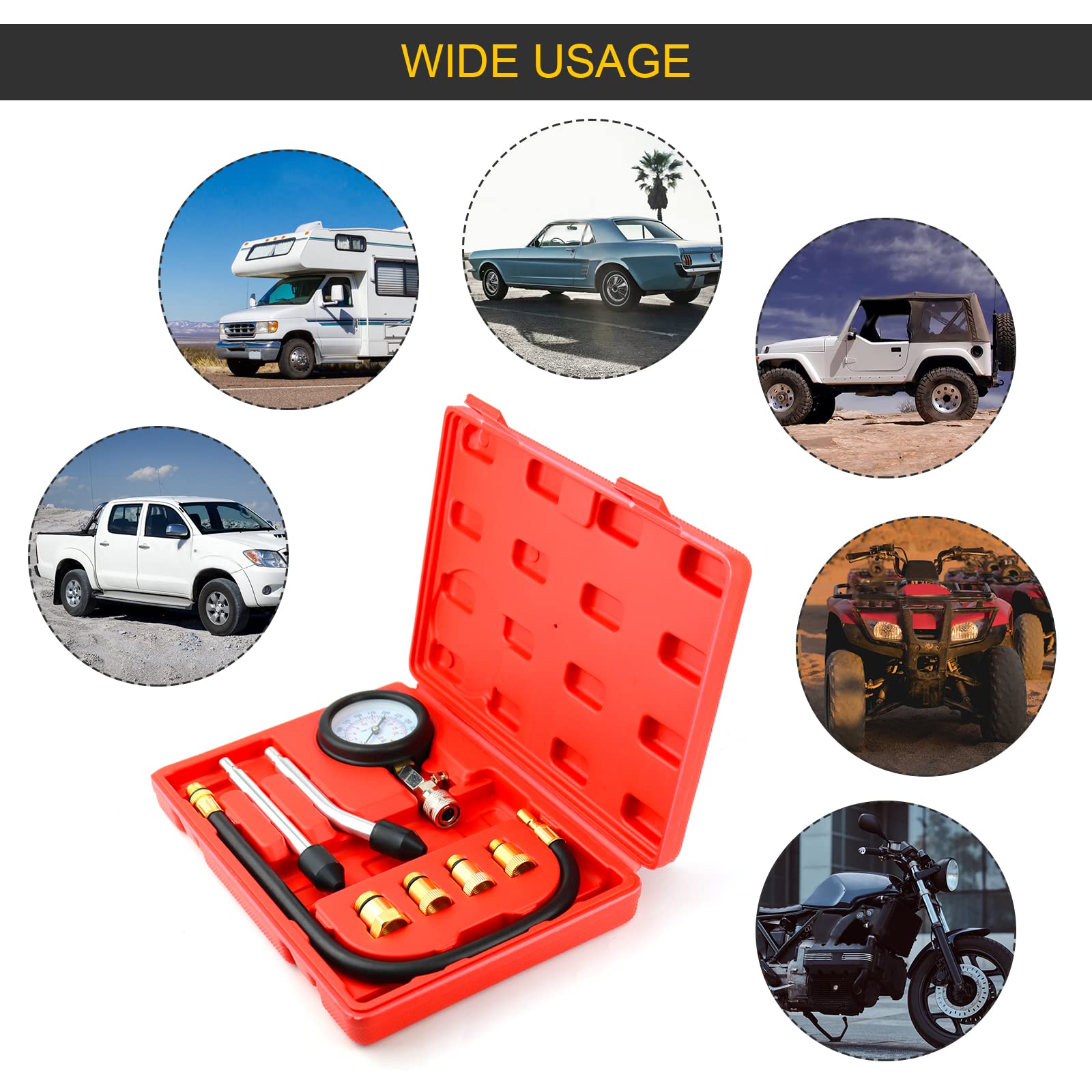 Tester di Compressione, Manometri, Dispositivo Motore a benzina 0-20 Bar o 0-300 PSI, Gas Cilindro Kit per Auto,Moto