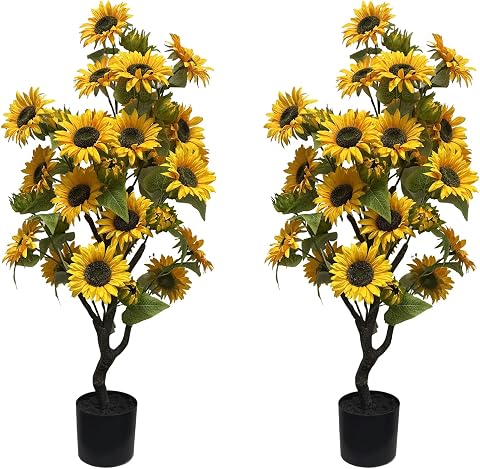 Youchen 4FT Faux Sunflower Tree for Indoor Home Office Décor, 2 Pack
