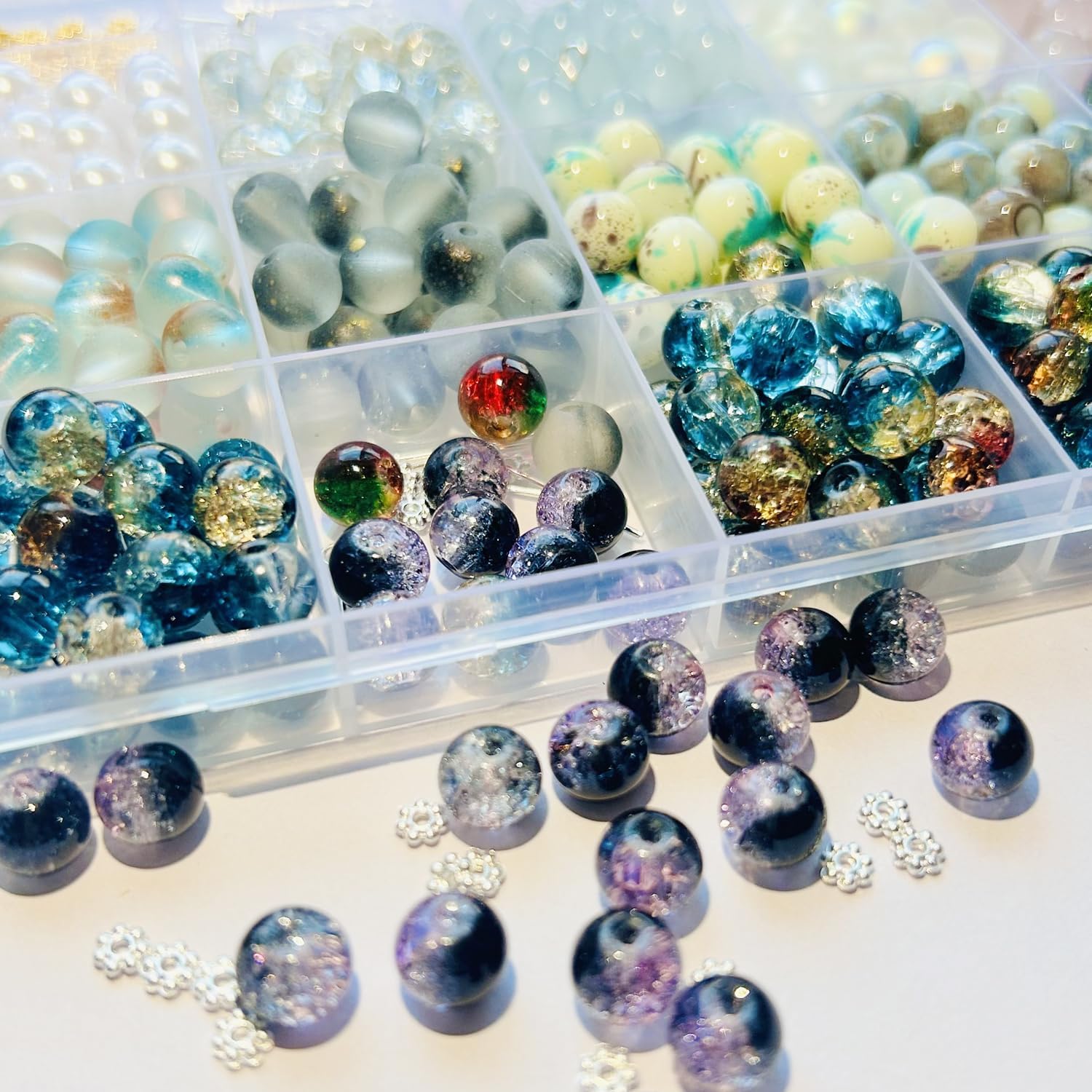 Luluvora 18 Colors 8mm Glass Beads for Jewelry Making Kit with 6 DIY Accessories - Bracelet Making Kit for Adults Women Includes Spacer/Lava/Stone Beads, Jewelry Supplies for Earrings & Necklaces - Image 2