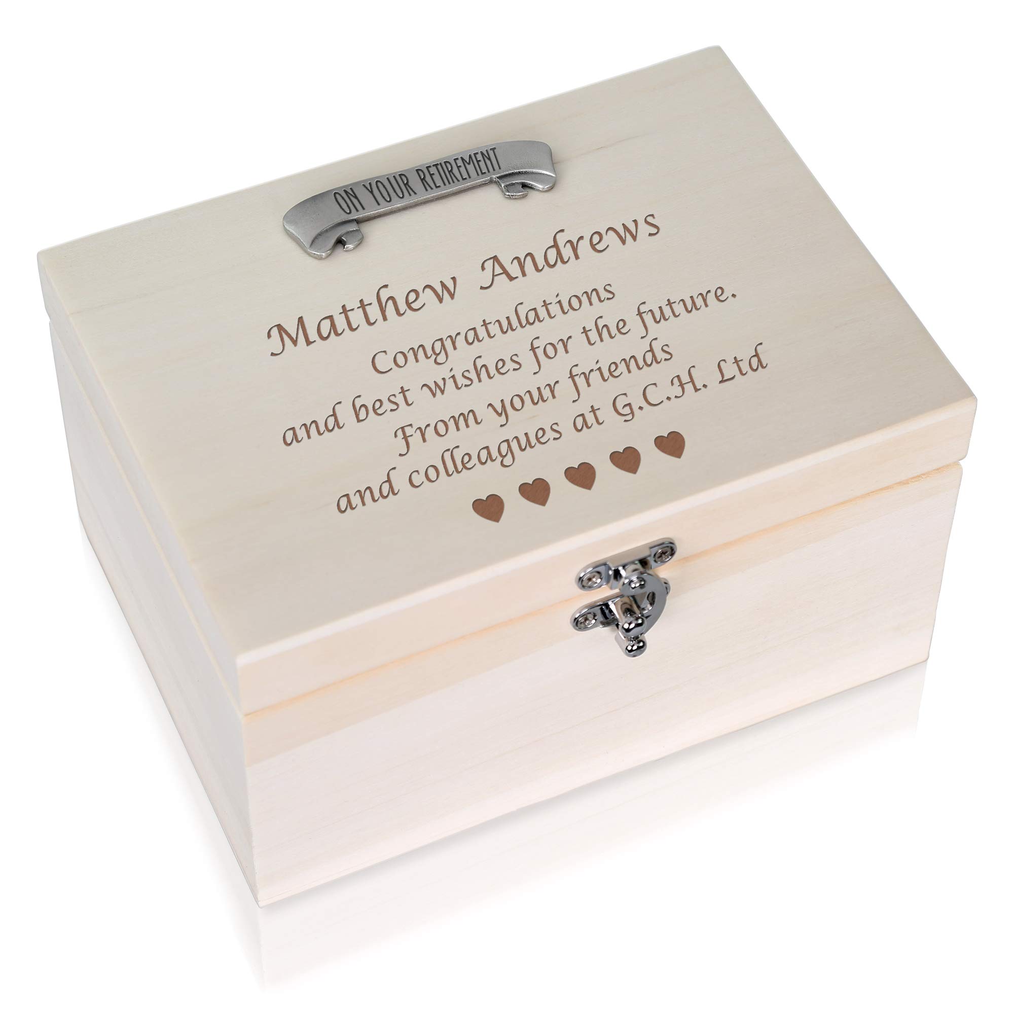 De Walden Retirement Gifts for Men Personalised Pine Keepsake Memory Box