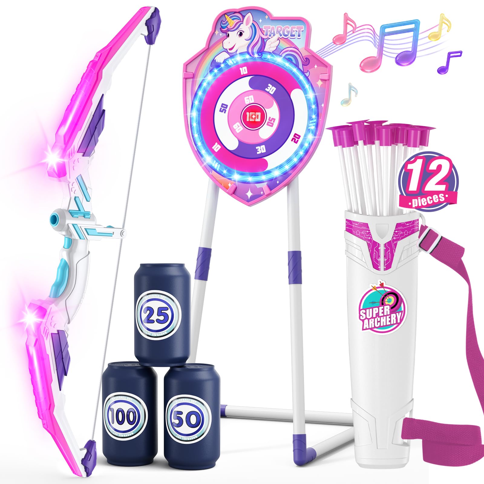 HYES Arco e Frecce per Bambini con Luci LED, Set Giocattoli Tiro con l'Arco con Ventose e Bersaglio