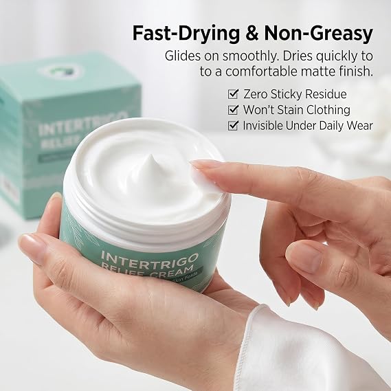 Intertrigo Relief Cream - Anti-Chafing & Skin Fold Care Cream for Moisture & Friction Control - Fast-Drying Sweat Rash Barrier Cream for Friction-Prone Areas, Under Breast & Underarms 100g