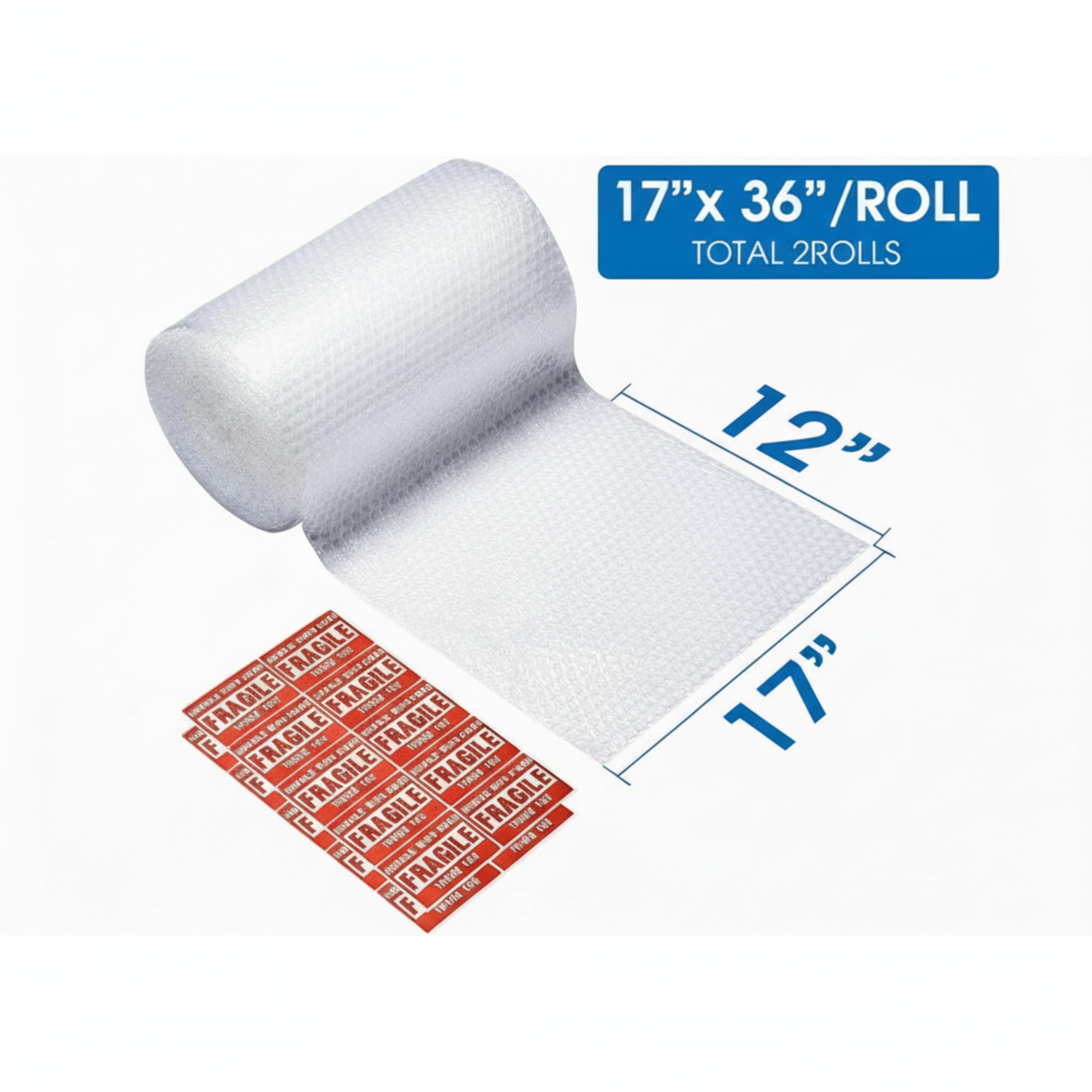 Rotolo di pluriball, 43 cm x 200 m in totale [2 rotoli da 10 piedi] Rotolo di pluriball perforato da 30,5 cm incluso 20 etichette adesive fragili