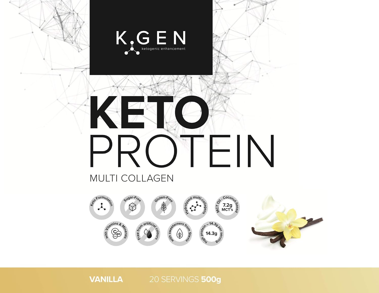 K-GEN Keto Collagen Shake Protein Powder Natural Vanilla Multi-Collagen Blend with Coconut MCT Oil, Vitamin C+B6, Stevia - Image 3