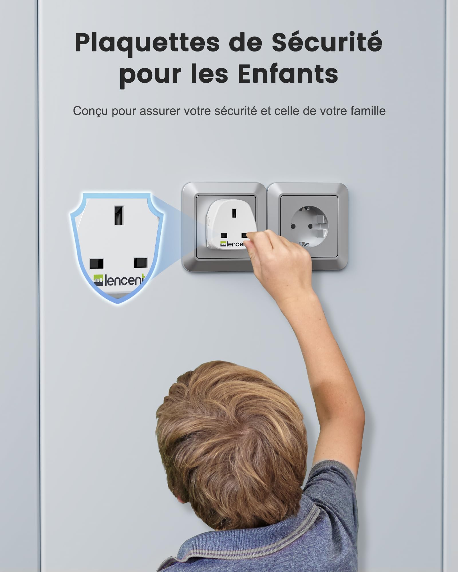LENCENT Adaptateur Prise UK vers France/Europe, Prise Type G vers Type E, Adaptateur pour appareils électriques Britanniques vers la France, Prise Anglaise vers française 2 Pièces