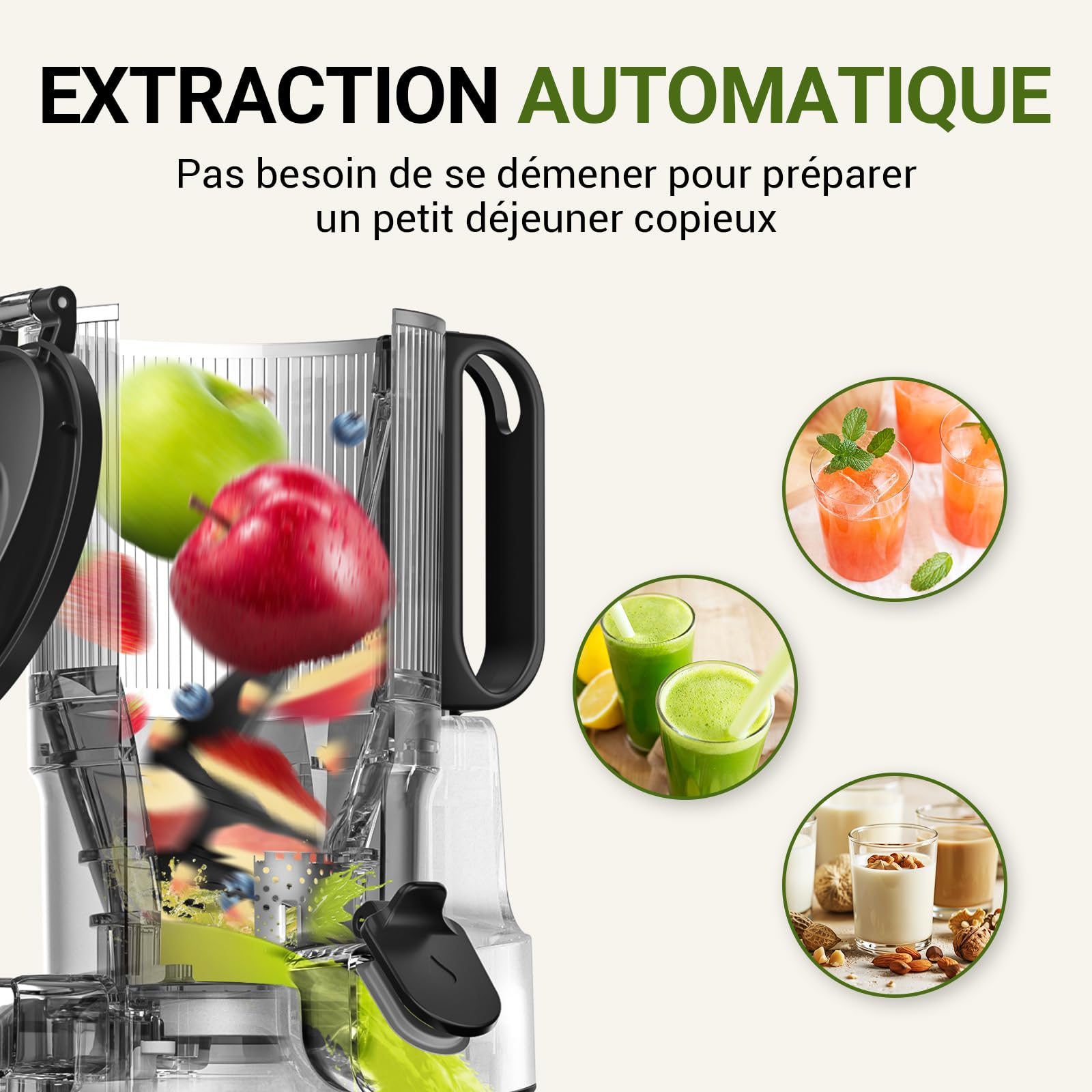 AMZCHEF Extracteur de jus automatique Vos mains libres, Ouverture de 135 mm et capacité de 1,8 L Extracteur de jus de fruits et légumes entiers, Extracteur jus lent de 250W avec triple filtre - Rouge