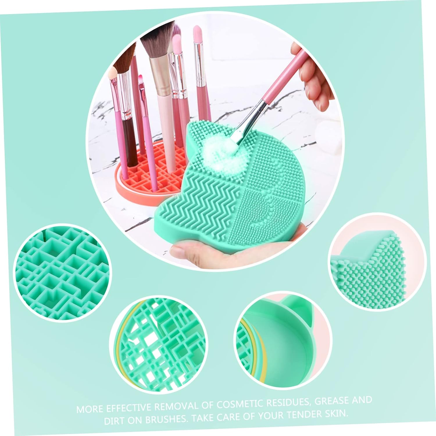Silicone Makeup Brush Cleaner Mat Scrubber Drying Holder Easy Clean Brush Organizer for Daily Use for Home Design Nordic Green