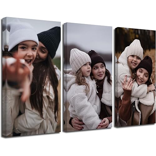 Custom Picture Canvas Prints with Your Photos 3 Piece Wall Art Personalized Family Portrait Poster Home Decor Customized Gifts (Framed, 8"x16"x3)