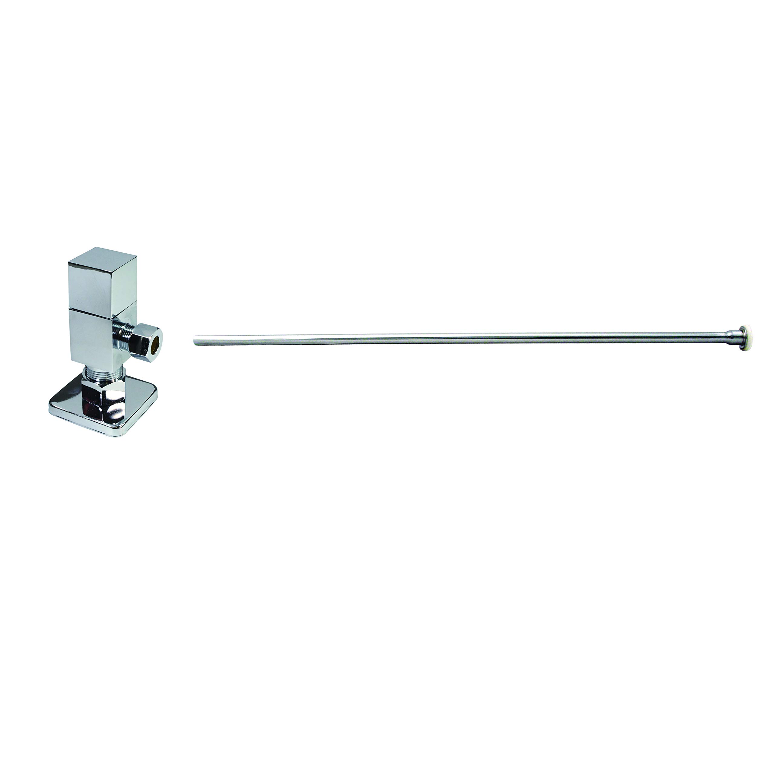 Westbrass D105QST-26 1,6 cm x 0,9 cm Außendurchmesser x 50,8 cm Flachkopf-WC-Zuleitungs-Set mit quadratischem Griff 1/4-Drehwinkel-Anschlag, poliertes Chrom