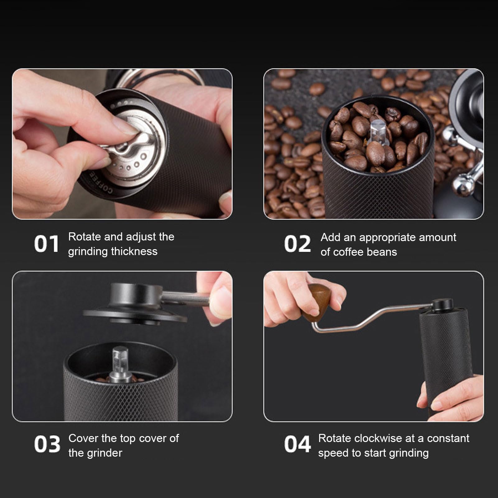 Brrnoo Macinacaffè Manuale Macinacaffè Manuale con 55 Impostazioni Regolabili Capacità 22g per Domestica Viaggi French Press Portatile (BLACK)