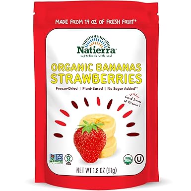 NATIERRA Nature's All Foods Organic Freeze-Dried Bananas and Strawberries | Non-GMO & Vegan | 1.8 Ounce