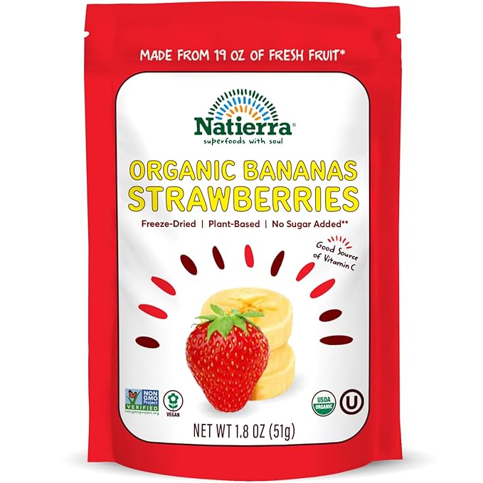 NATIERRA Nature's All Foods Organic Freeze-Dried Bananas and Strawberries | Non-GMO & Vegan | 1.8 Ounce
