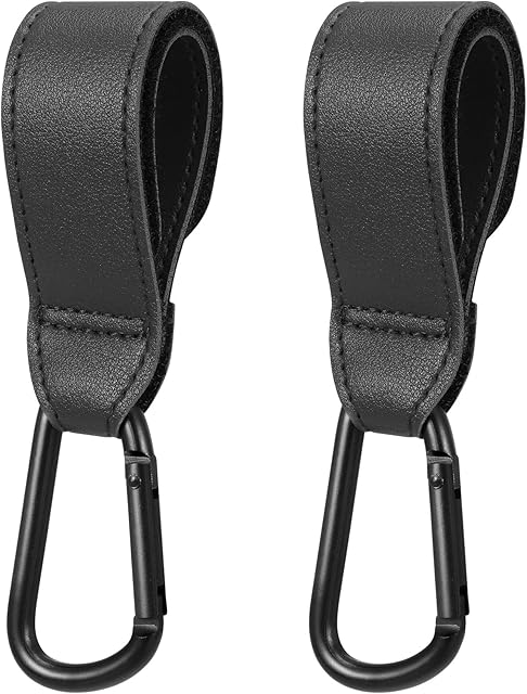 Dacitiery Leather Style Buggy Clips, 2 Pack Pram Hooks Clips, Heavy Duty Stroller Hook Clips for Shopping Bags, Baby Bag Clip, Pushchair Hooks, Changing Bag Holders for Pram or Pushchair