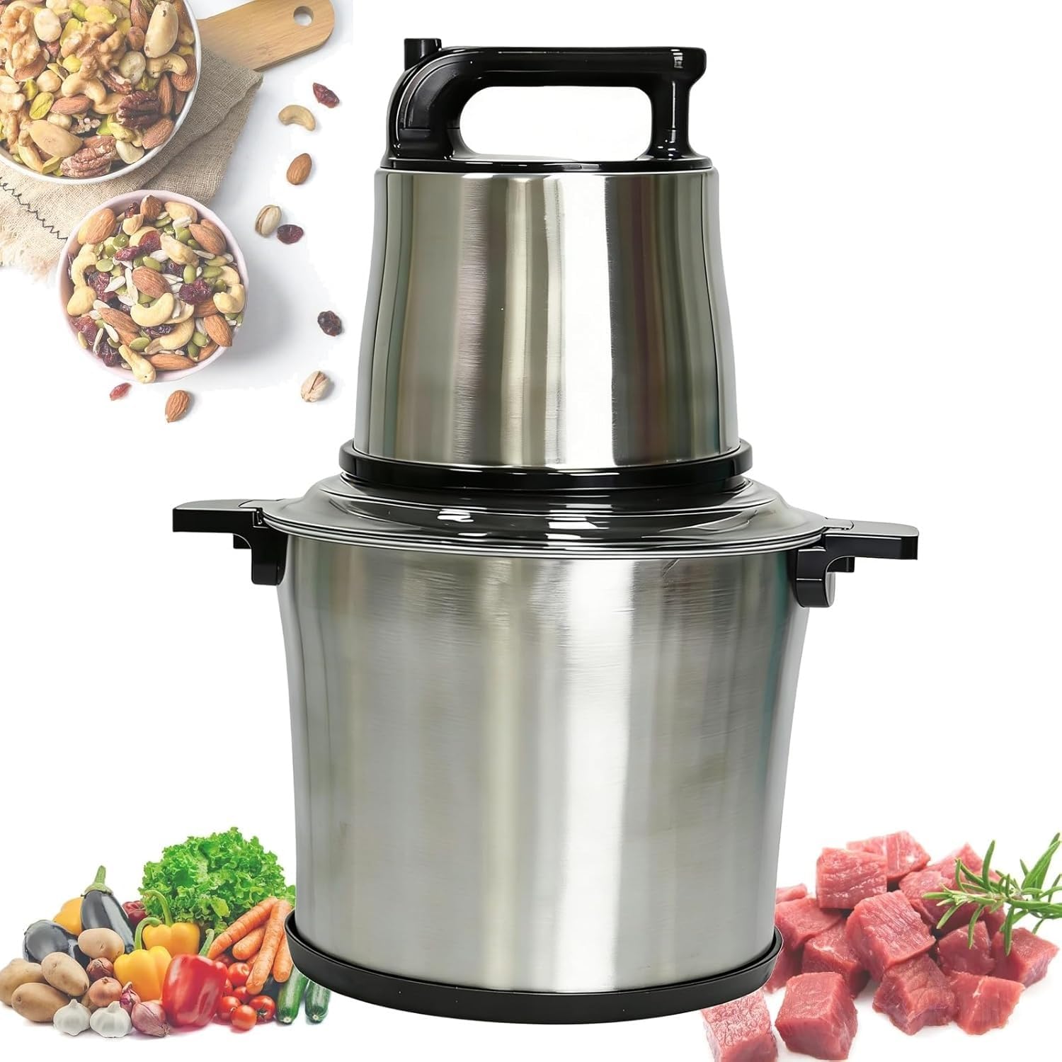 Picadora De Carne Eléctrica Comercial De 12L Acero Inoxidable Cuchillas Binivel De 2 Velocidades Procesador De Alimentos Batidora Mezcladora For Carne Verduras Frutas Cebolla