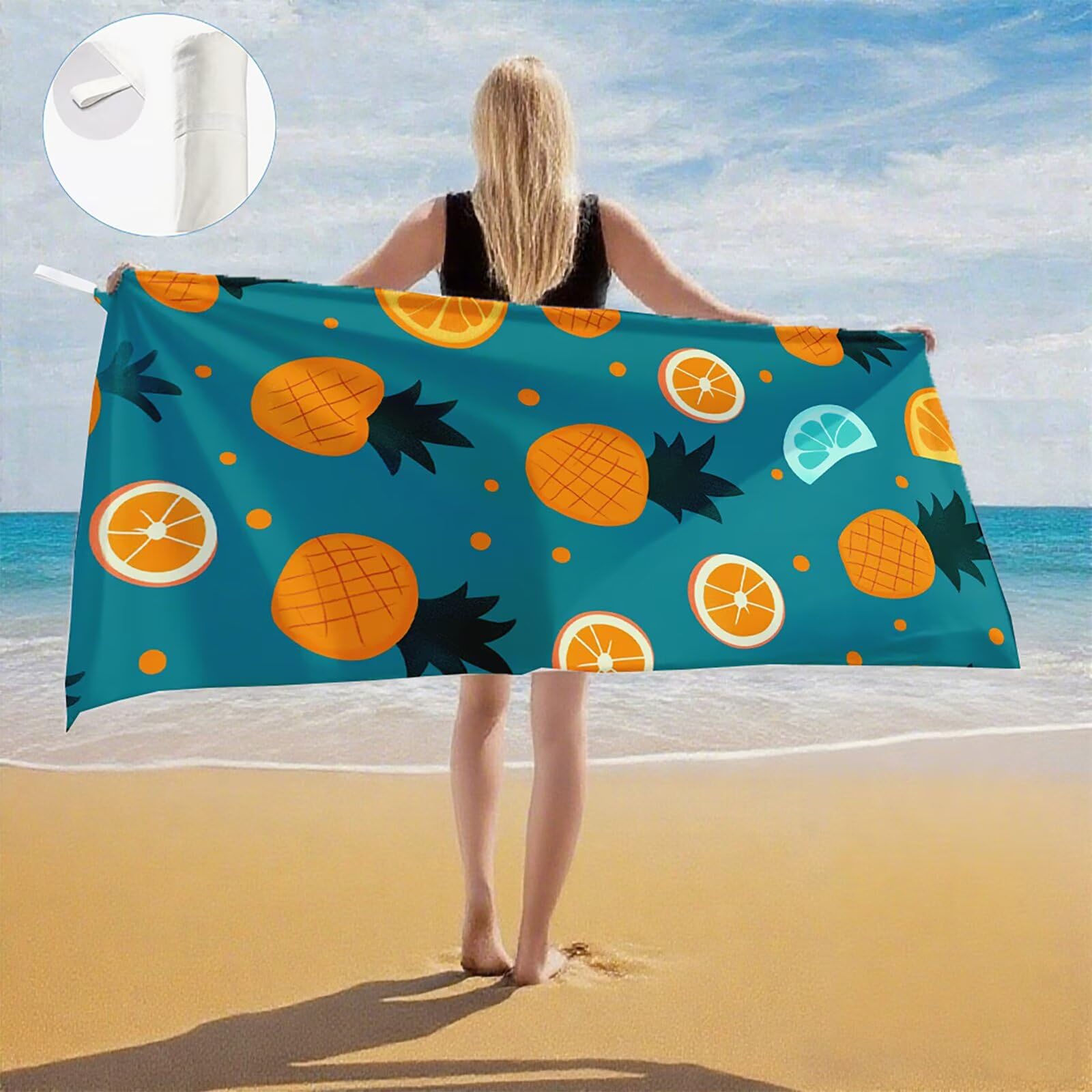 Toallas de Playa Microfibra Piña Toalla Playa Grande 100x180 cm Mujer Hombre Secado Rápido Absorbente Toallas Gimnasio Suave Sin Arena Ligera Toalla Microfibra para Playas Piscina Viajes Camping Q-549