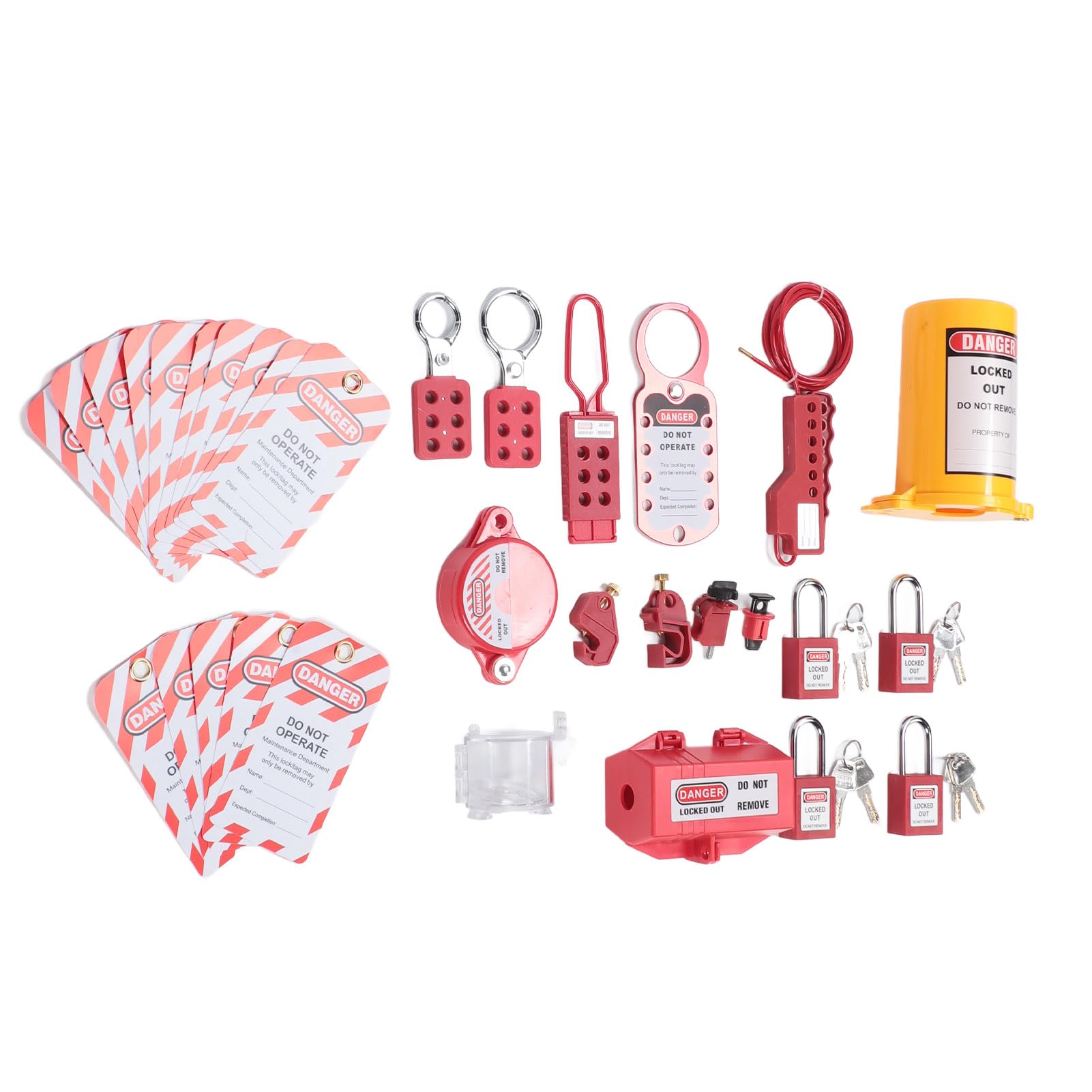 Tagout Lockout Kit Circuit Breaker Lock Set Emergency Stop Button Lock Safety Padlocks 6 Hole Buckle with Keys for Electrical Applications