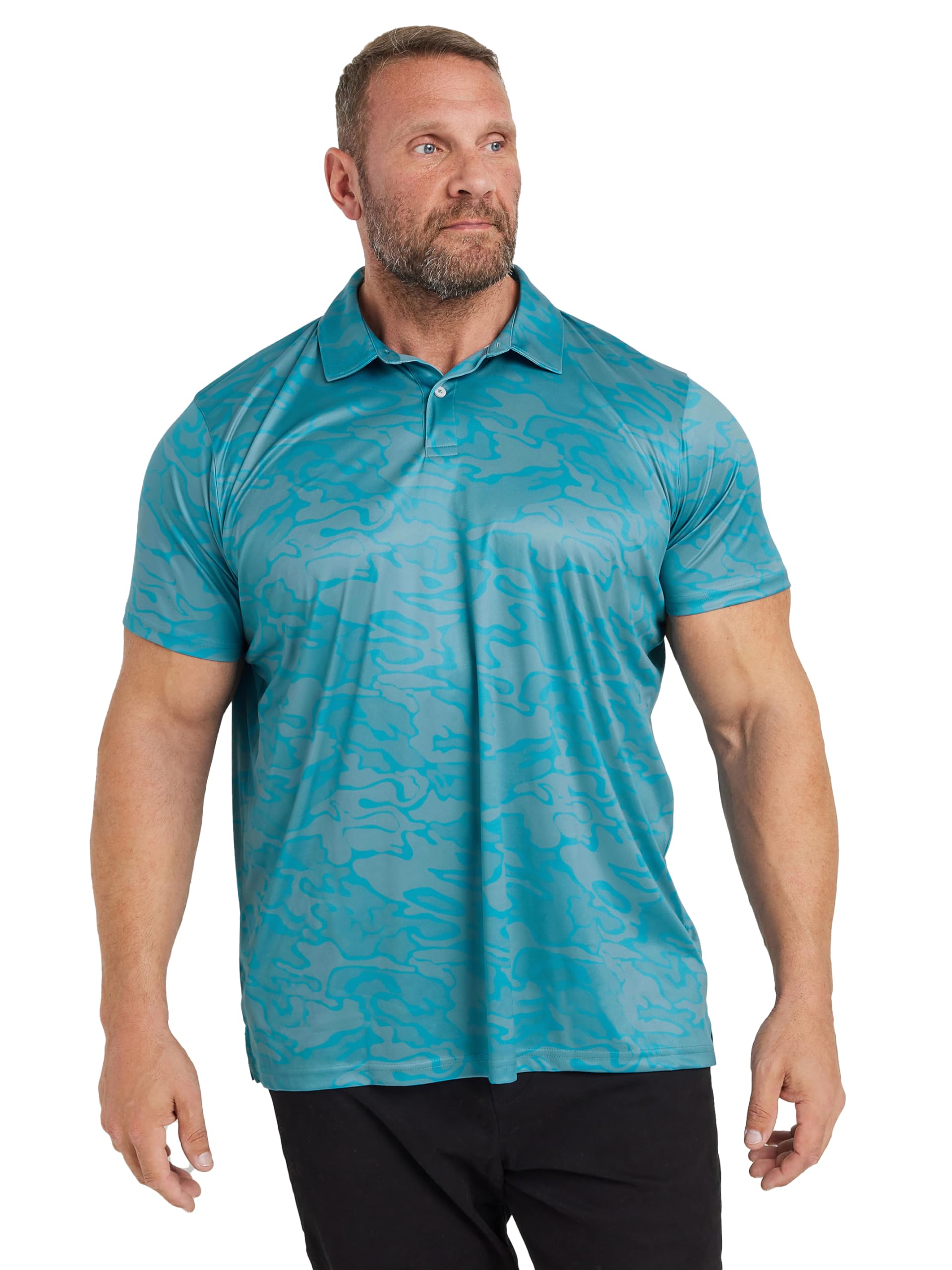 Badrhino Men's Blue Golf Big & Tall Camo Print Polo Shirt - Plus Size Curve