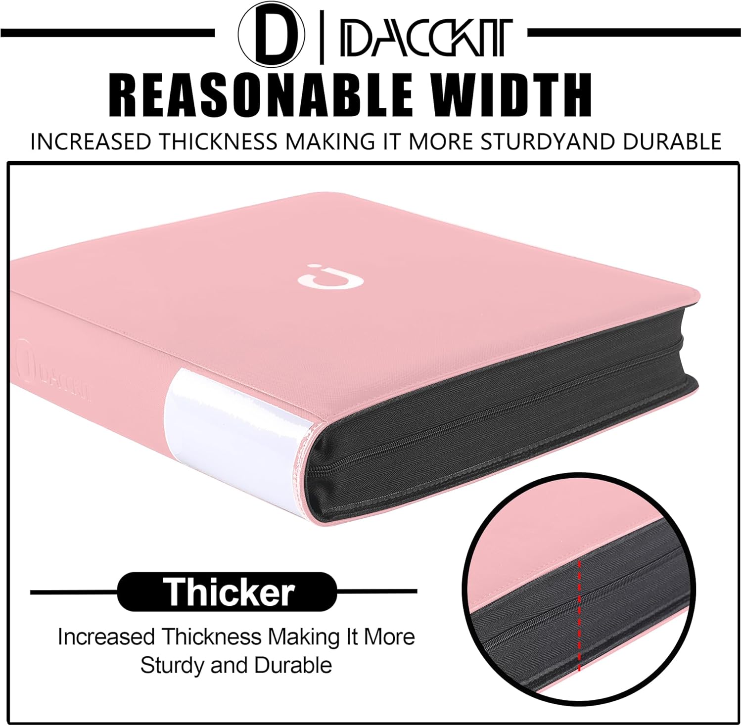 D DACCKIT Top Loader Binder 12 Pocket - Fits 480 Cards，12 Pocket Top Loader Binders for Cards with Sleeves Compatible with 3" X 4" Rigid Card Holders for Trading Cards or Sports Cards - Light Pink