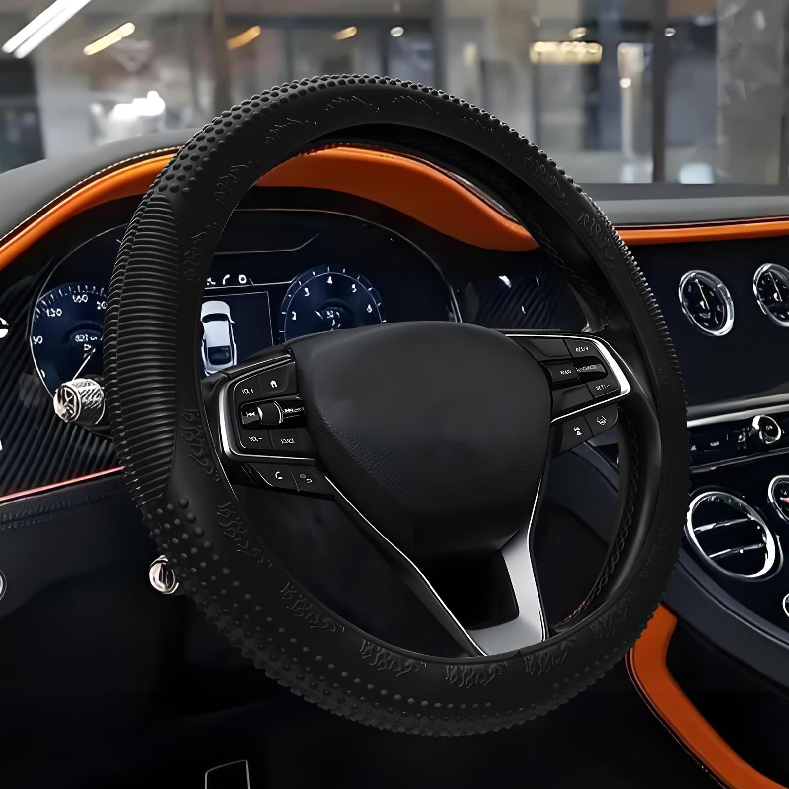 Wuyaoyao Car Steering Wheel Cover, Anti-Slip Silicone Steering Wheel Cover Protector, Non-Slip Massage Grip Auto Wheel Cover Fits 14-15 Inch,