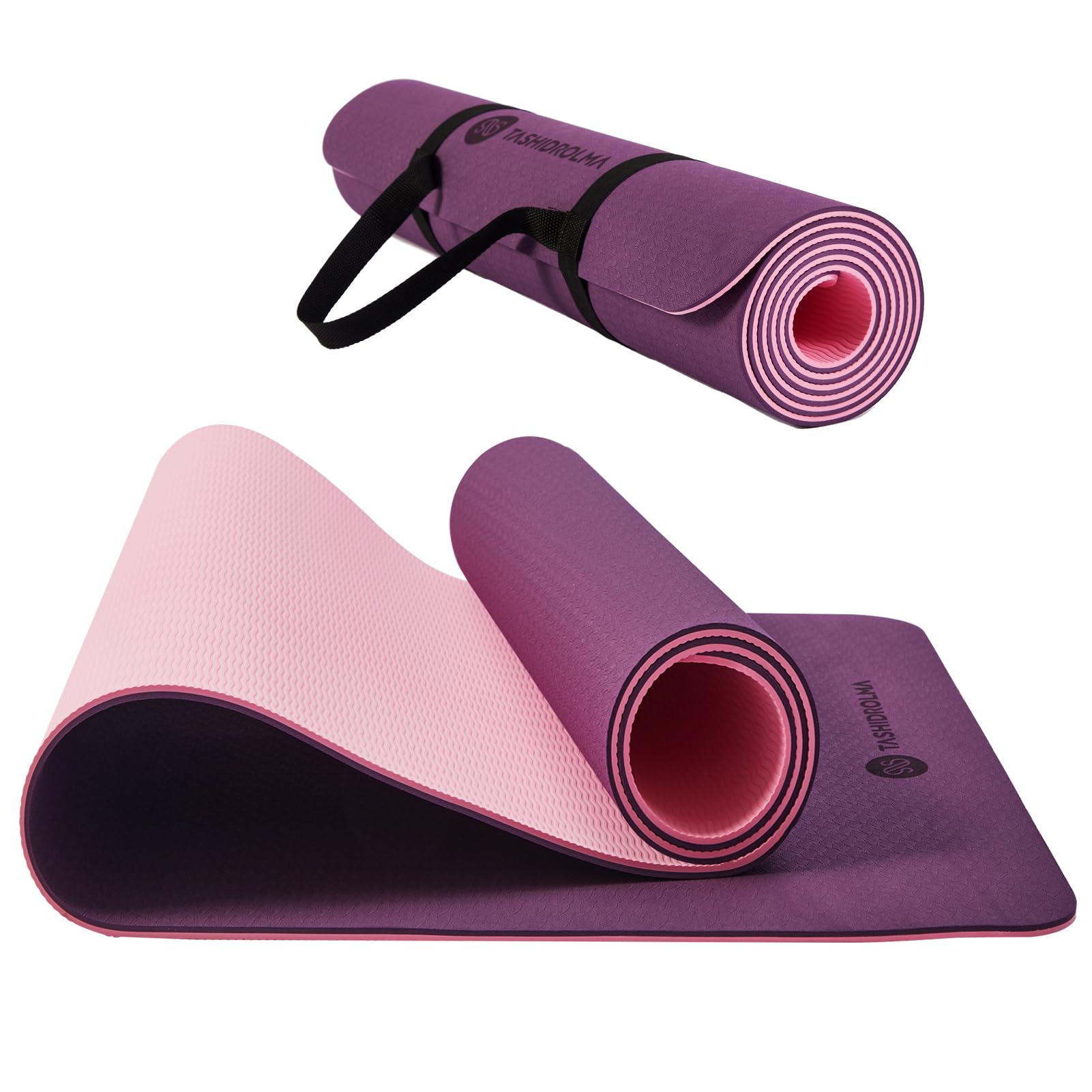 TPE Yoga Mat, Gymnastics Mat, Thick, Purple/Pink, 183 x 61 cm | Sports mat with carrying strap, skin-friendly fitness mat, joint-friendly pilates, yoga mat, two-sided training mat-image-17