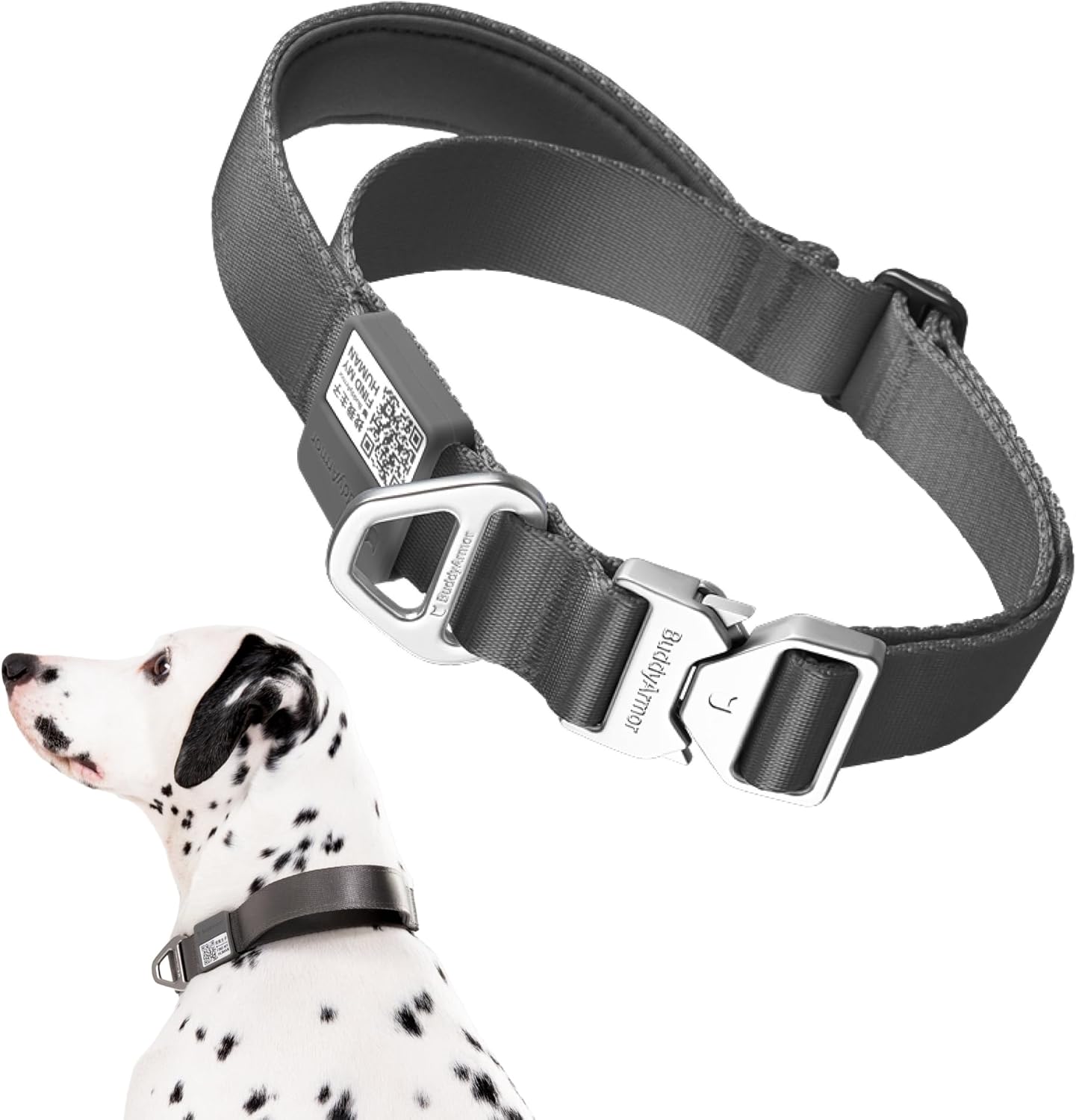 Heavy Duty Dog Collar with Handle Nylon Quick-Release Metal Buckle Collar Adjustable Soft Lightweight with QR Code Anti-Loss, Tactical Dog Collar for Medium Large Dogs (Space Gray, L)