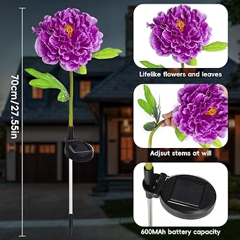 Aolyty Solar Peony Light, Outdoor Decoration Solar Stake Lights, 2 Pack IP65 Waterproof LED Landscape Light for Pathway Walkway Patio Lawn Garden (Pink)