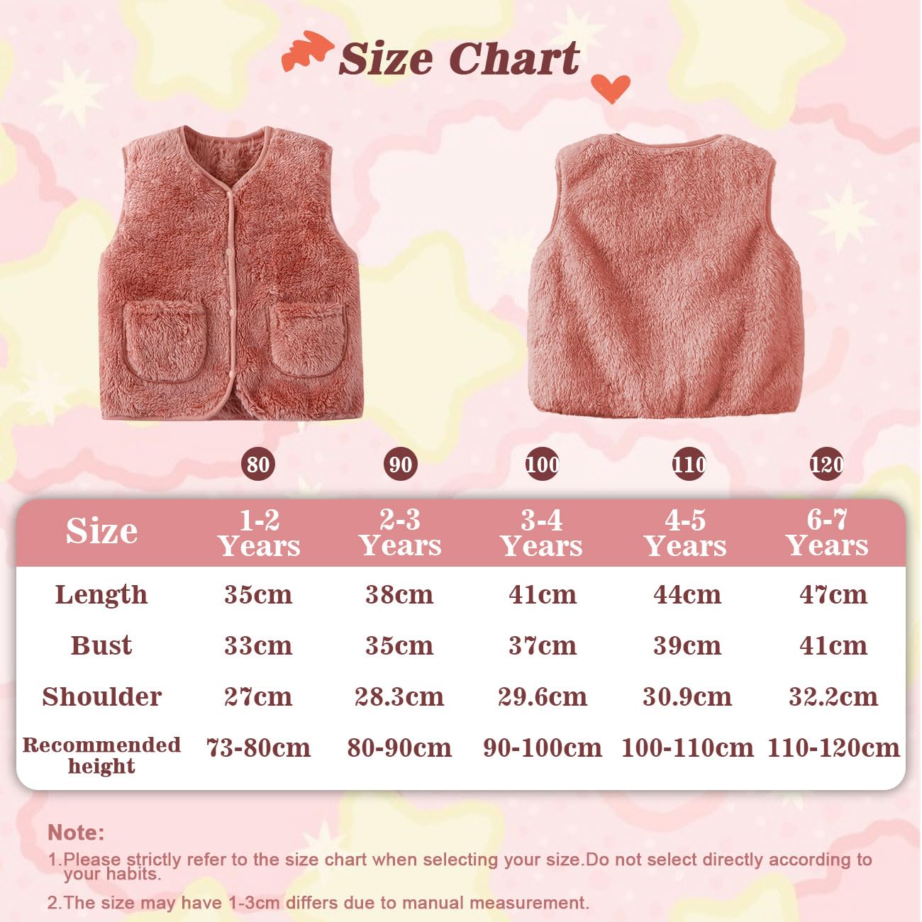 Bébé Fille Gilet Sans Manche en Polaire, Tout-Petit Mignon Fille Automne Hiver Veste sans Manches, Chaud Bouton-Pression Enfant Veste, Unisexe Vêtements avec Poches Beige/Rose, 1 à 7 Ans